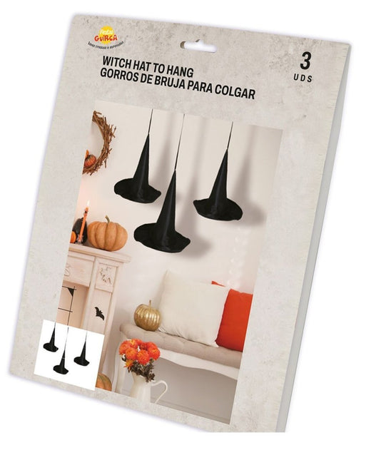 Halloween Hangdecoratie Heksenhoeden 18cm 3 delig - Partywinkel - 8434077243411