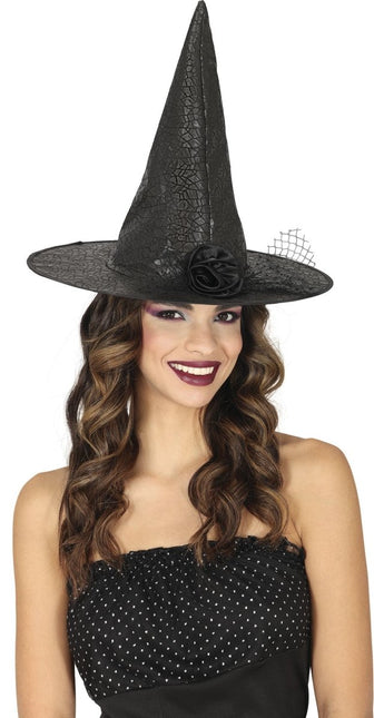 Halloween Heksenhoed Met Bloem - Partywinkel - 8434077135235