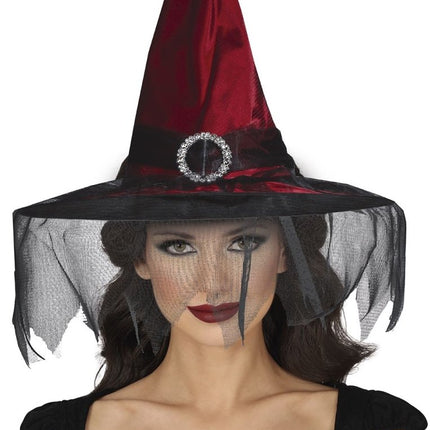 Halloween Heksenhoed Met Sluier - Partywinkel - 8434077137543