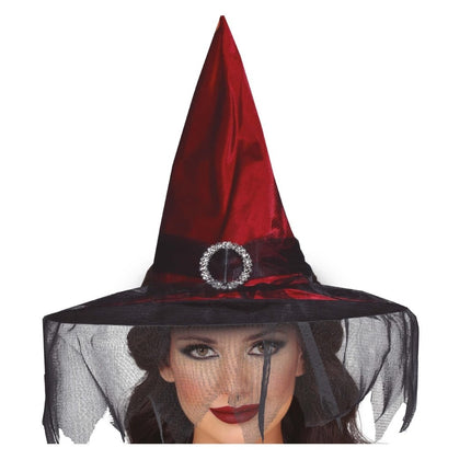 Halloween Heksenhoed Met Sluier - Partywinkel - 8434077137543