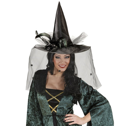 Halloween Heksenhoed Zwart Sluier van Widmann koop je bij Partywinkel