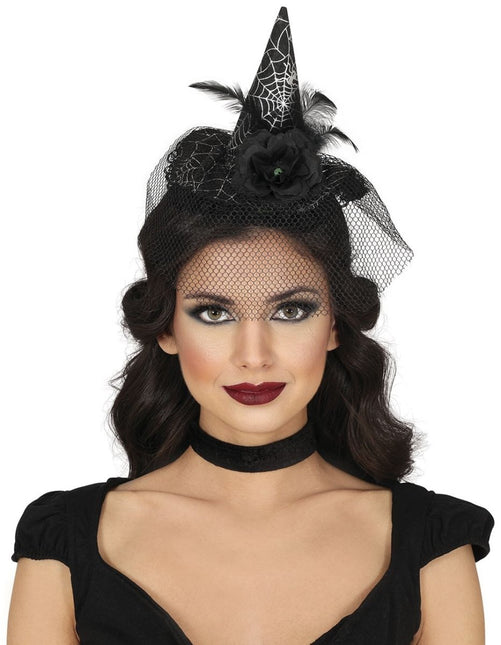 Halloween Hoofdband Heksenhoed Met Sluier - Partywinkel - 8434077249222