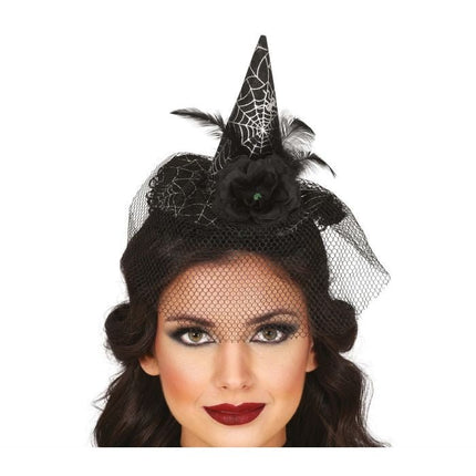 Halloween Hoofdband Heksenhoed Met Sluier - Partywinkel - 8434077249222