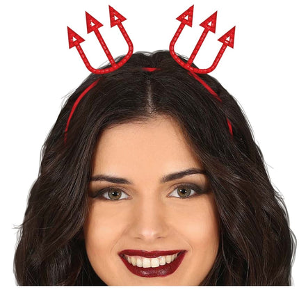 Halloween Hoofdband Rood Drietand - Partywinkel - 8434077268384