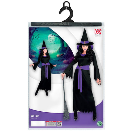 Halloween Jurk Zwart Paars Dames Heks van Widmann koop je bij Partywinkel