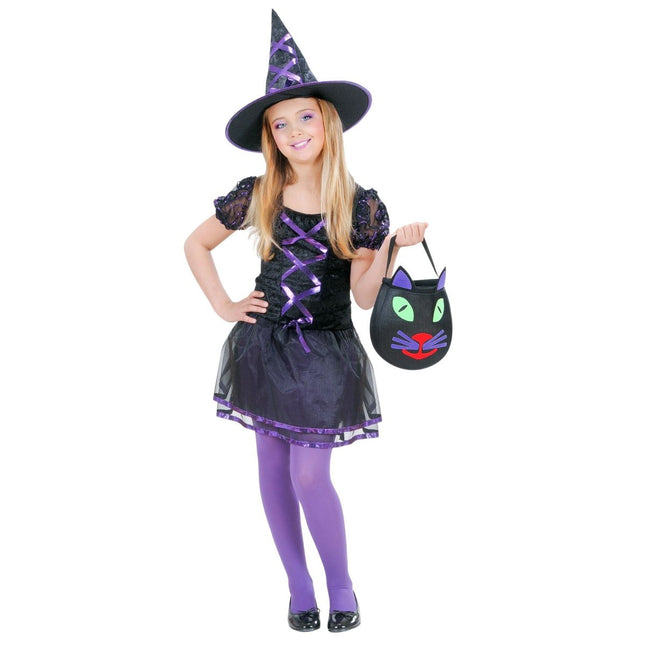 Halloween Jurk Zwart Paars Meisje Heks 2 delig van Widmann koop je bij Partywinkel