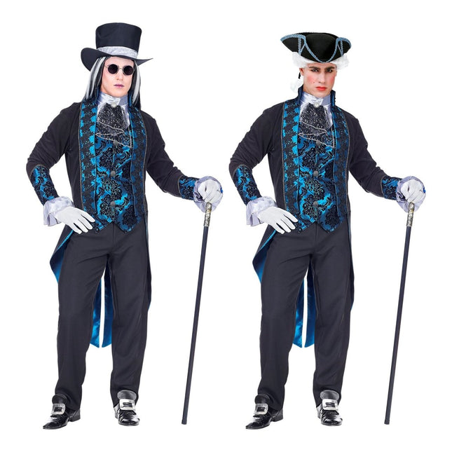 Halloween Kostuum Zwart Blauw Heren Vampier van Widmann koop je bij Partywinkel