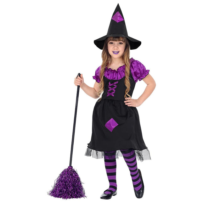 Halloween Kostuum Zwart Paars Meisje Heks van Widmann koop je bij Partywinkel