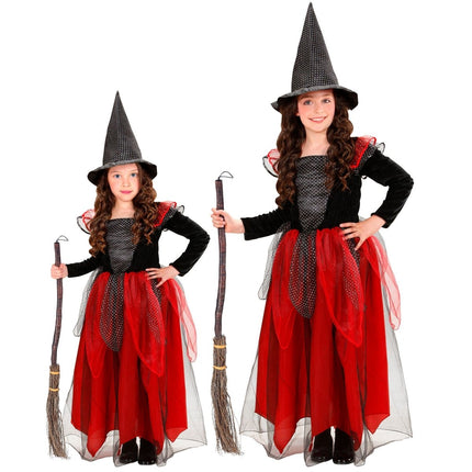 Halloween Kostuum Zwart Rood Kind Heks 2 delig van Widmann koop je bij Partywinkel