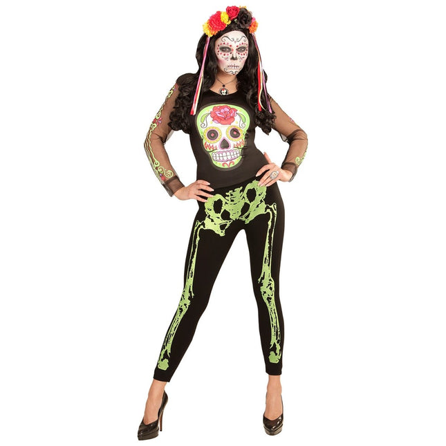Halloween Legging Neon Groen Skelet van Widmann koop je bij Partywinkel