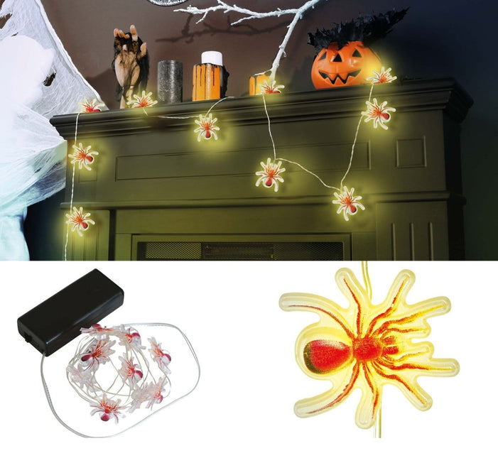 Halloween Lichtsnoer Spinnen 1,2m - Partywinkel - 8434077249956