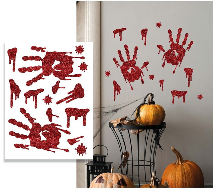 Halloween Muursticker Bloederige Handafdrukken 40cm - Partywinkel - 8434077268704