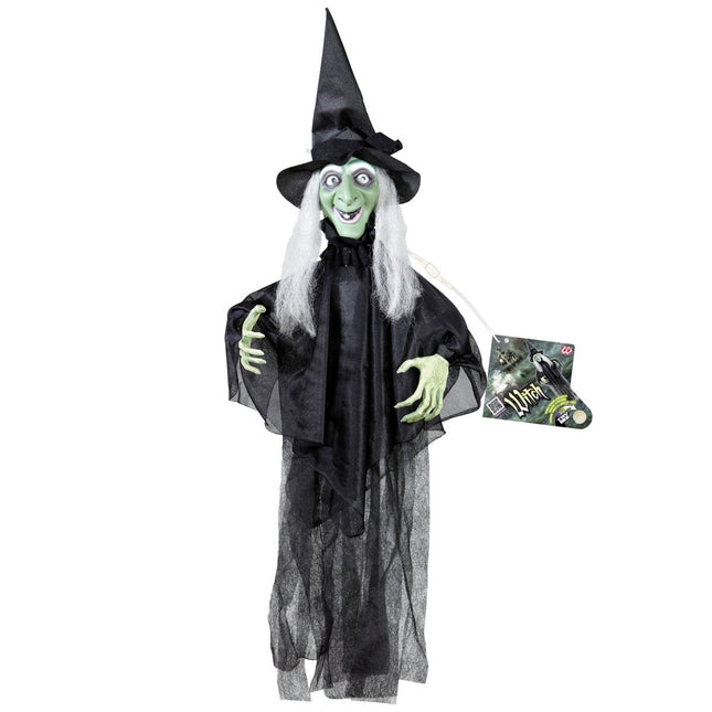 Halloween Pop Heks Met Beweging En Geluid 60cm van Widmann koop je bij Partywinkel