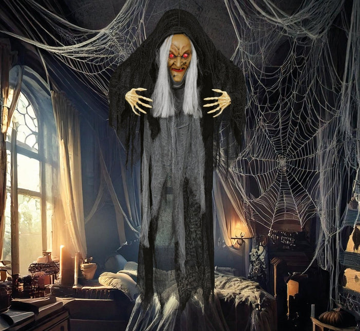 Halloween Pop Heks Met Licht, Geluid En Beweging 1,20m van Fiestas Guirca koop je bij Partywinkel
