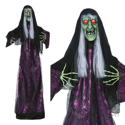 Halloween Pop Horror Heks Met Licht, Geluid En Beweging 1,85m van Fiestas Guirca koop je bij Partywinkel