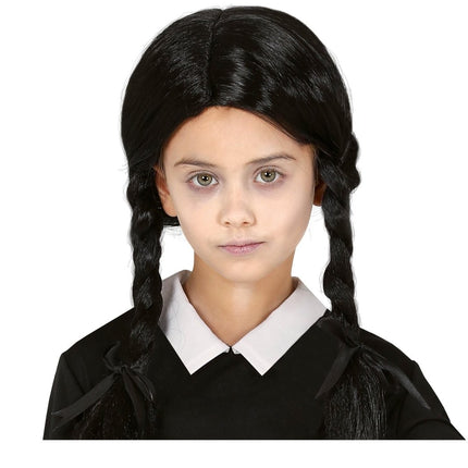 Halloween Pruik 2 Vlechtjes Zwart van Fiestas Guirca koop je bij Partywinkel