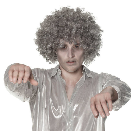 Halloween Pruik Afro Grijs van Boland koop je bij Partywinkel