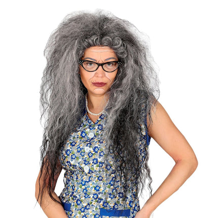 Halloween Pruik Grijs Dames Heks van Widmann koop je bij Partywinkel