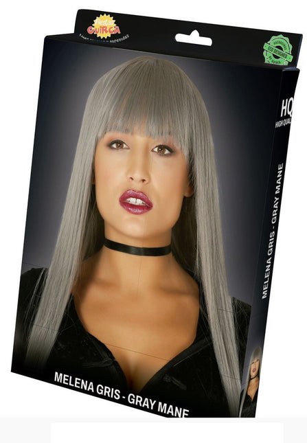 Halloween Pruik Lang Haar Pony Grijs van Fiestas Guirca koop je bij Partywinkel