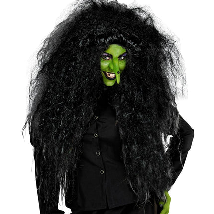 Halloween Pruik Zwart Dames Heks van Widmann koop je bij Partywinkel