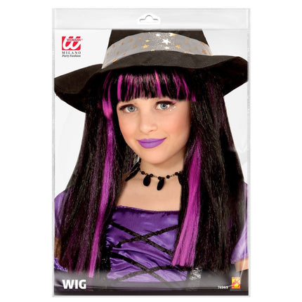 Halloween Pruik Zwart Paars Heks van Widmann koop je bij Partywinkel