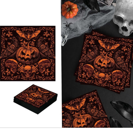 Halloween Servetten Gotische Pompoen 16cm 20st - Partywinkel - 8434077269237