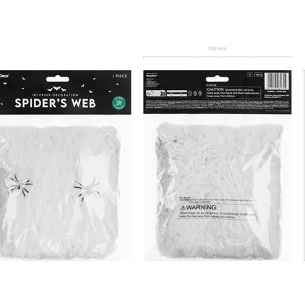 Halloween Spinnenweb Wit Met 2 Zwarte Spinnen 200gr van Partydeco koop je bij Partywinkel
