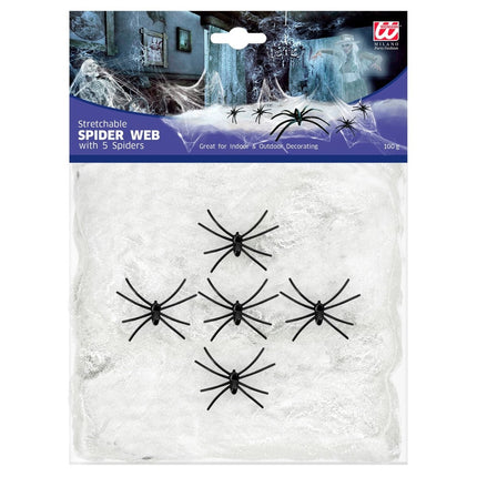 Halloween Spinnenweb Wit Met Spinnen 6 delig van Widmann koop je bij Partywinkel