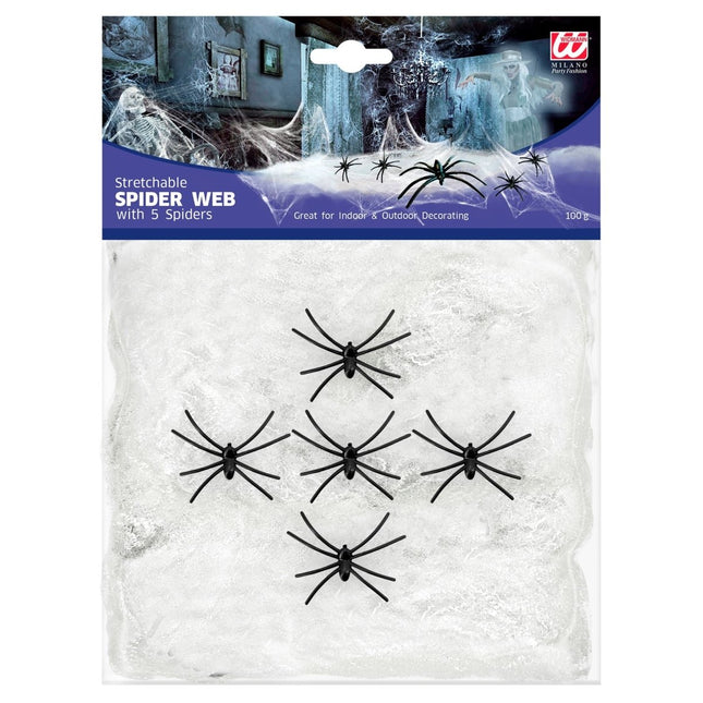 Halloween Spinnenweb Wit Met Spinnen 6 delig van Widmann koop je bij Partywinkel