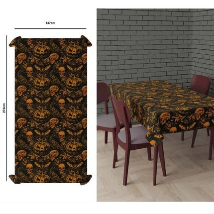 Halloween Tafelkleed Zwart Oranje Pompoen 2,74m - Partywinkel - 8434077269282