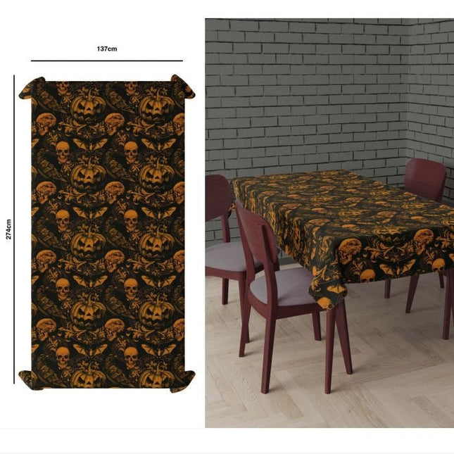 Halloween Tafelkleed Zwart Oranje Pompoen 2,74m - Partywinkel - 8434077269282