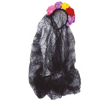 Halloween Tiara Bloemen En Sluier Gekleurd van Fiestas Guirca koop je bij Partywinkel