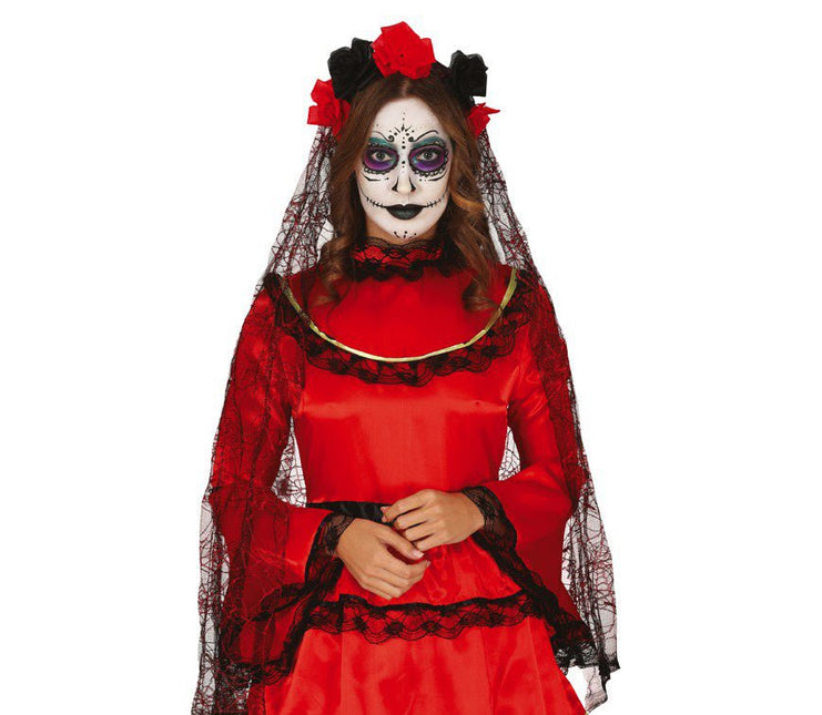 Halloween Tiara Sluier Zwart Rood van Fiestas Guirca koop je bij Partywinkel