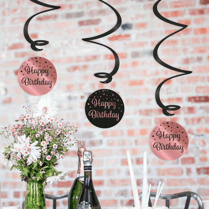Hangdecoratie 16 Jaar Happy Birthday Zwart Roze 17cm 3st van Paper Dreams koop je bij Partywinkel