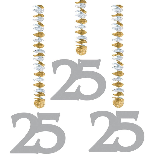 Hangdecoratie 25 Zilver 25cm 3st - Partywinkel - 8714572074490