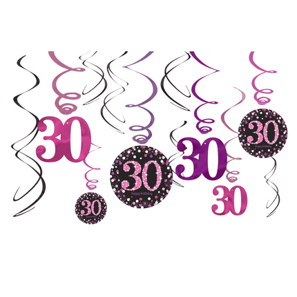 Hangdecoratie 30 Jaar 61cm Happy Birthday Roze 12st van Riethmueller koop je bij Partywinkel