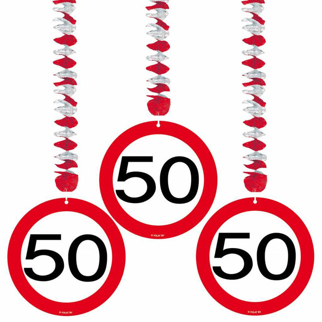 Hangdecoratie 50 Jaar Verkeersbord 75cm 3st van Folat koop je bij Partywinkel