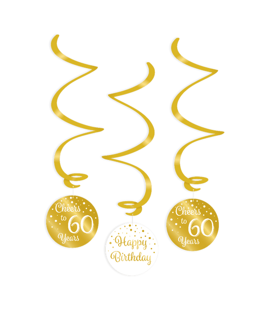 Hangdecoratie 60 Jaar Happy Birthday 17cm 3st van Paper Dreams koop je bij Partywinkel