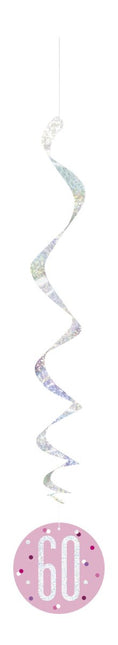 Hangdecoratie 60 Jaar Roze 81cm 6st van Unique koop je bij Partywinkel