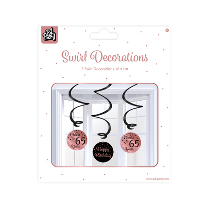 Hangdecoratie 65 Jaar Happy Birthday Zwart Roze 17cm 3st van Paper Dreams koop je bij Partywinkel