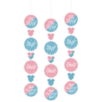 Hangdecoratie Gender Reveal 14cm 3st van Paper Dreams koop je bij Partywinkel