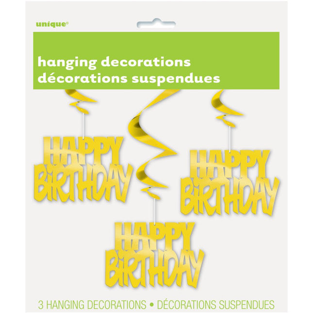 Hangdecoratie Happy Birthday Goud 81cm 3st van Unique koop je bij Partywinkel