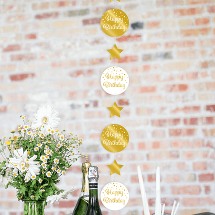 Hangdecoratie Happy Birthday Goud Wit 20,5cm van Paper Dreams koop je bij Partywinkel