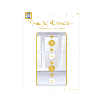 Hangdecoratie Happy Birthday Goud Wit 20,5cm van Paper Dreams koop je bij Partywinkel