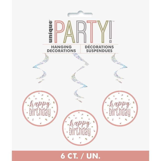 Hangdecoratie Happy Birthday Rose Goud 81cm 6st van Unique koop je bij Partywinkel