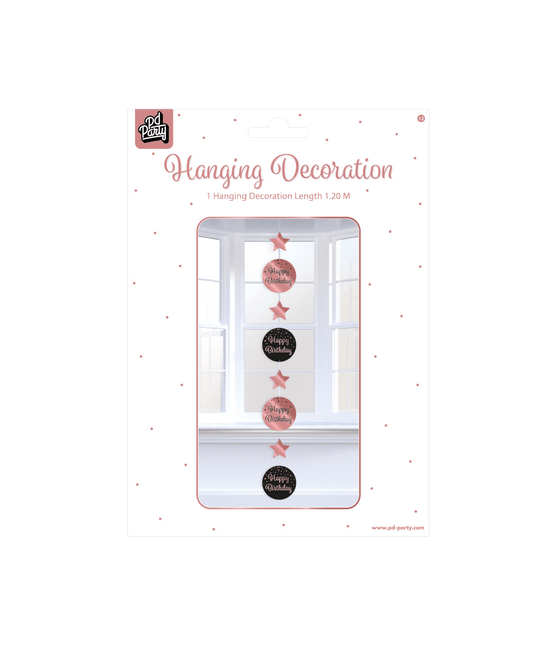 Hangdecoratie Happy Birthday Roze Zwart 20,5cm van Paper Dreams koop je bij Partywinkel