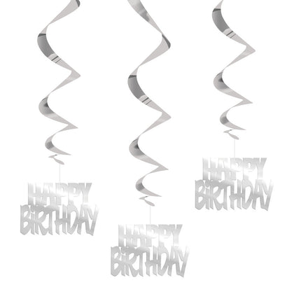 Hangdecoratie Happy Birthday Zilver 81cm 3st van Unique koop je bij Partywinkel