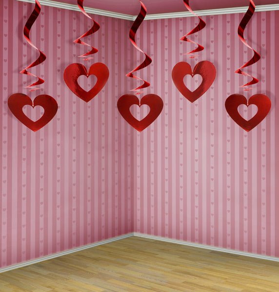 Hangdecoratie Hartjes Rood 60cm 5st van Partydeco koop je bij Partywinkel