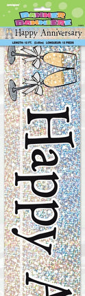 Happy Anniversary Banner Zwart Zilver 3,65m van Unique koop je bij Partywinkel