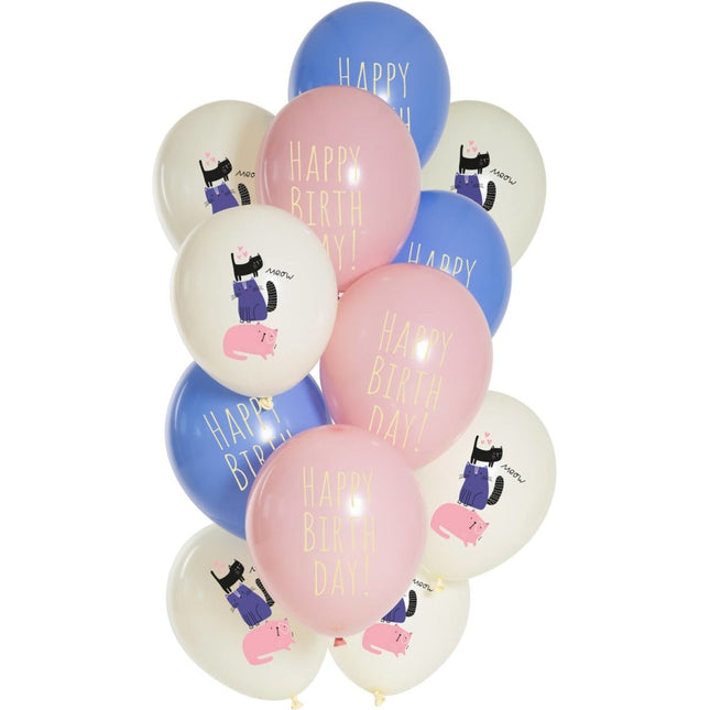 Happy Birthday Ballonnen Kat 33cm 12st van Folat koop je bij Partywinkel